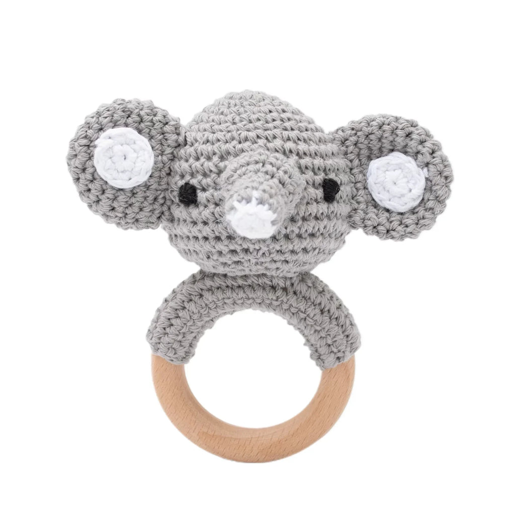 Crochet Bunny Baby Rattle | Wooden Ring Teether Toy for Newborns