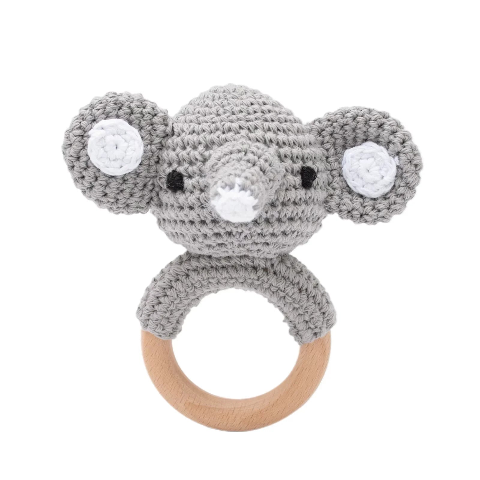 Crochet Bunny Baby Rattle | Wooden Ring Teether Toy for Newborns