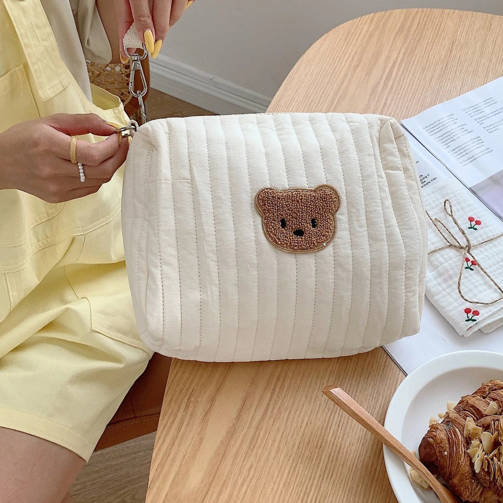 Soft Quilted Cotton Diaper Bag | Cute Bear Baby Organizer for Moms