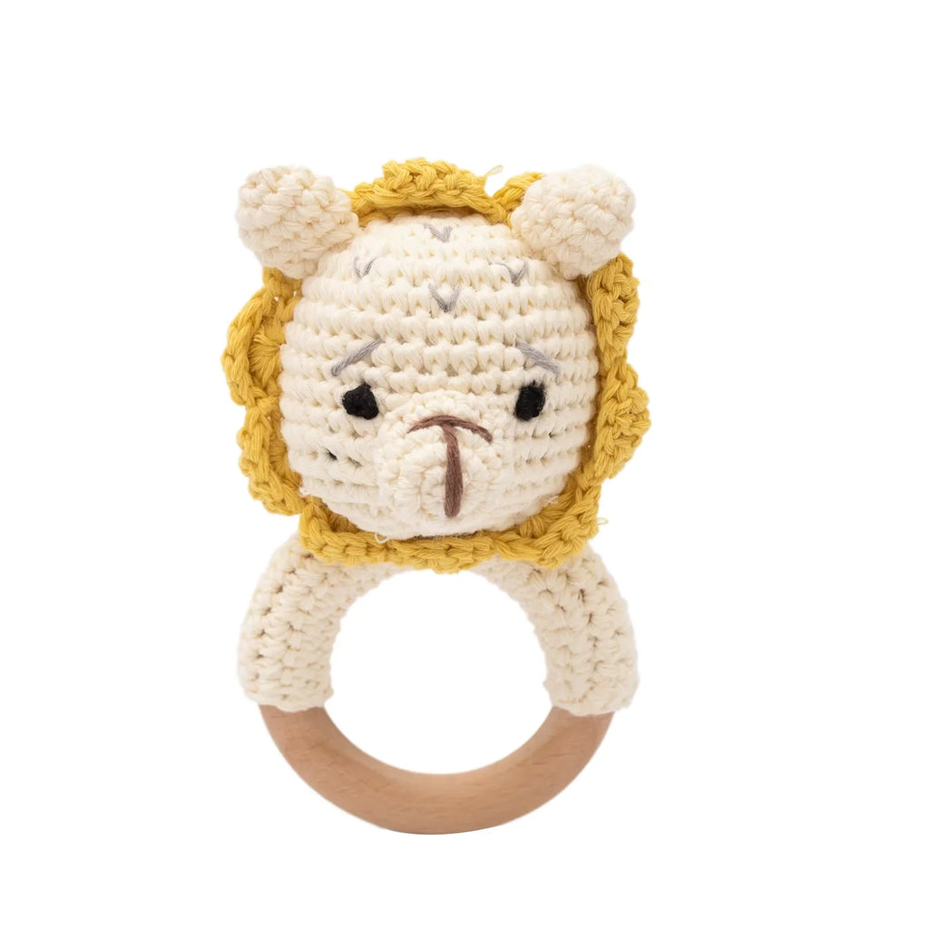 Crochet Bunny Baby Rattle | Wooden Ring Teether Toy for Newborns
