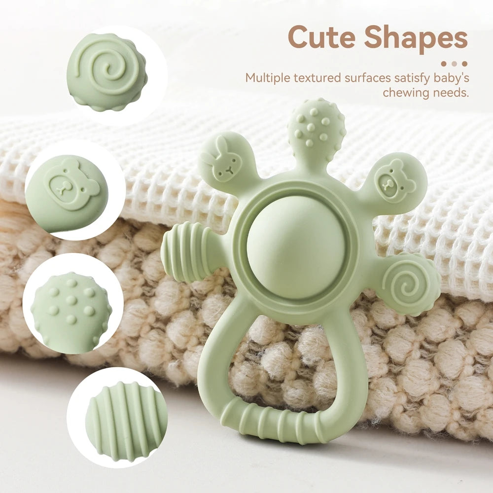 BPA-Free Silicone Teething Toy | Sensory Baby Rattle Teether