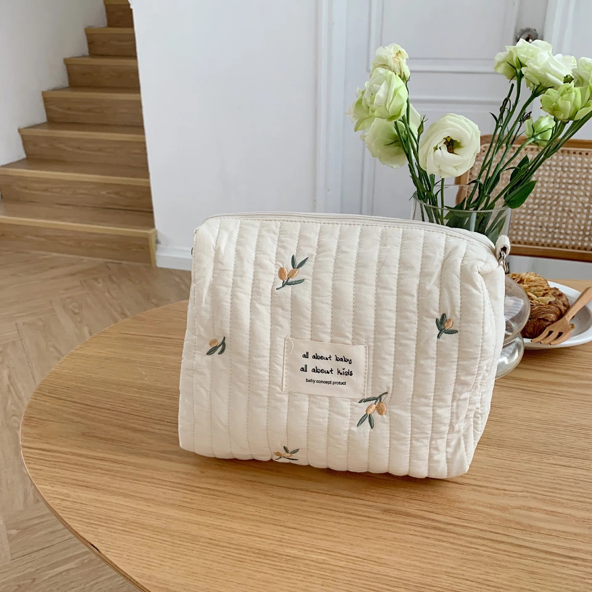 Soft Quilted Cotton Diaper Bag | Cute Bear Baby Organizer for Moms