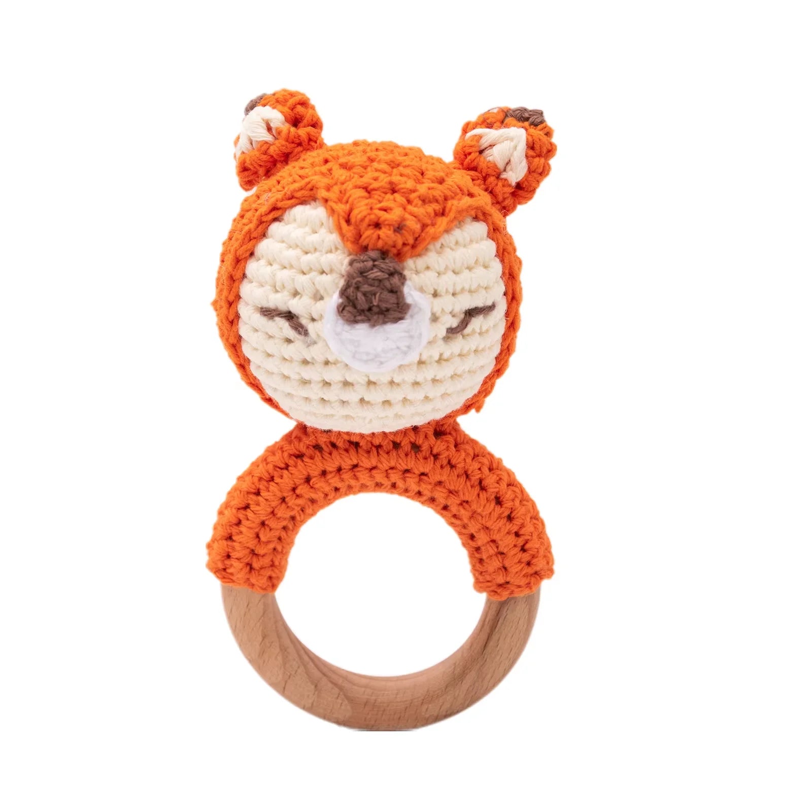 Crochet Bunny Baby Rattle | Wooden Ring Teether Toy for Newborns