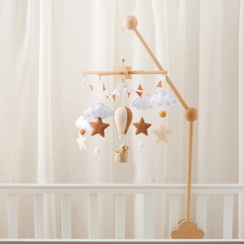 Wooden Baby Crib Mobile — Felt Hot Air Balloon Wind Chime
