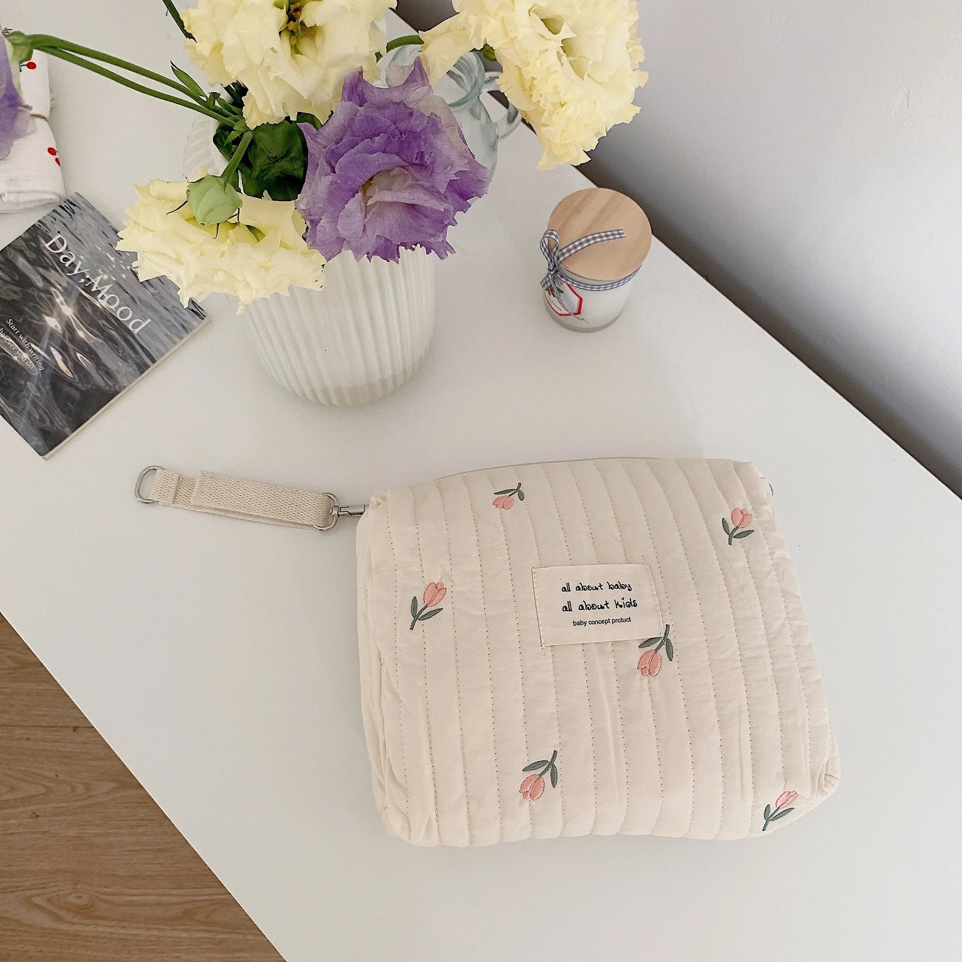 Soft Quilted Cotton Diaper Bag | Cute Bear Baby Organizer for Moms