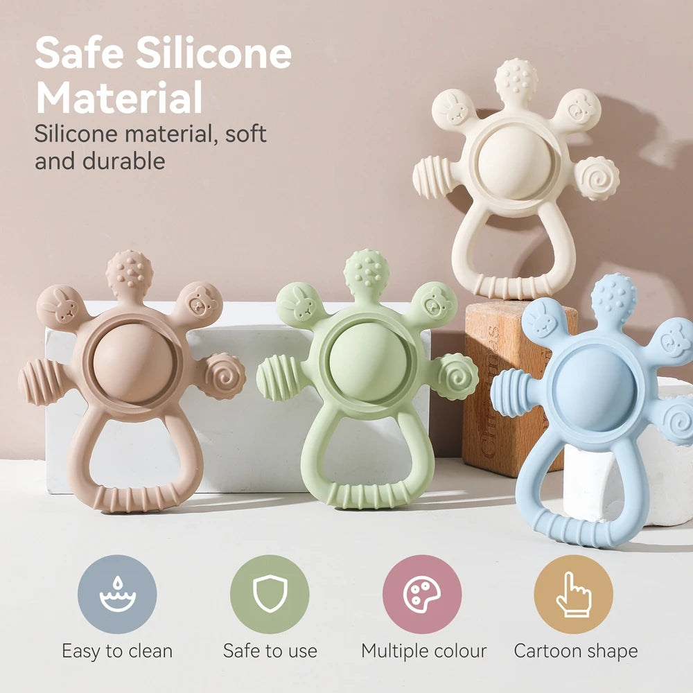 BPA-Free Silicone Teething Toy | Sensory Baby Rattle Teether