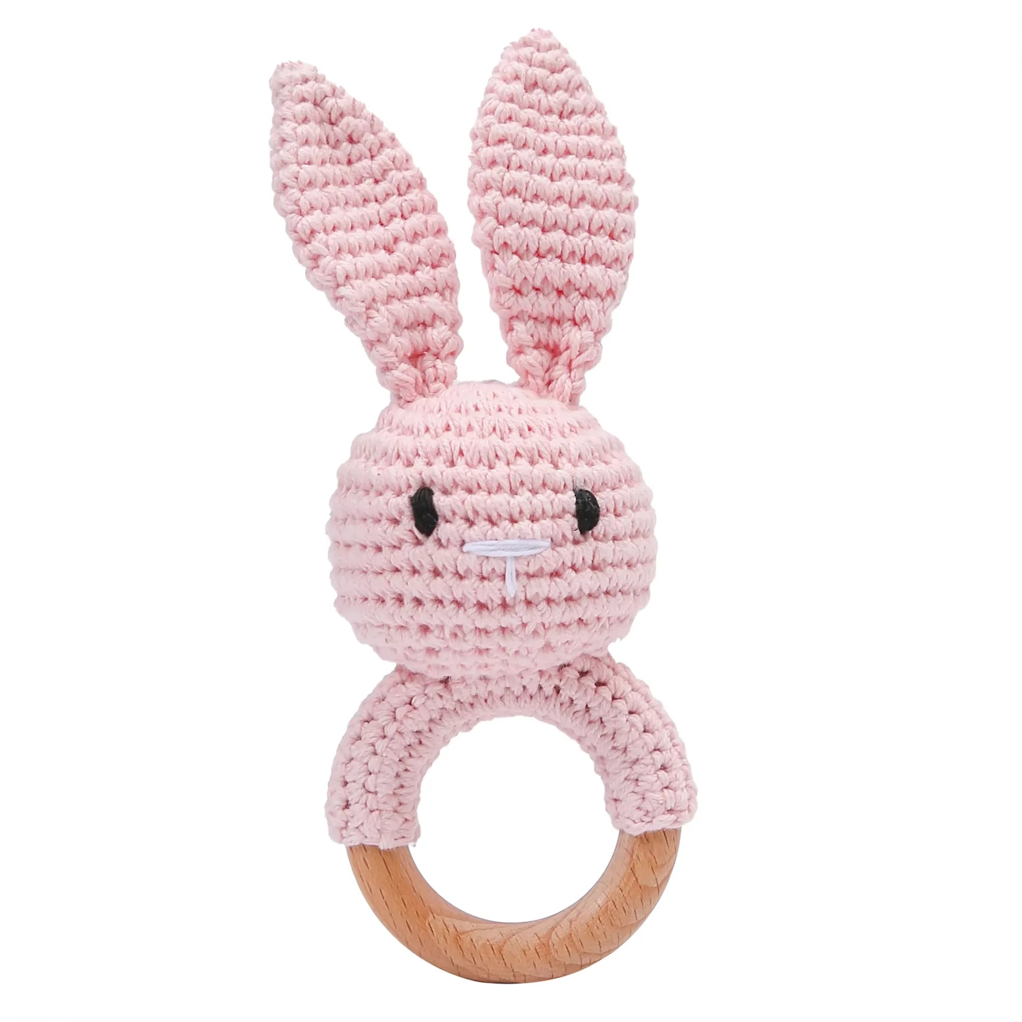 Crochet Bunny Baby Rattle | Wooden Ring Teether Toy for Newborns