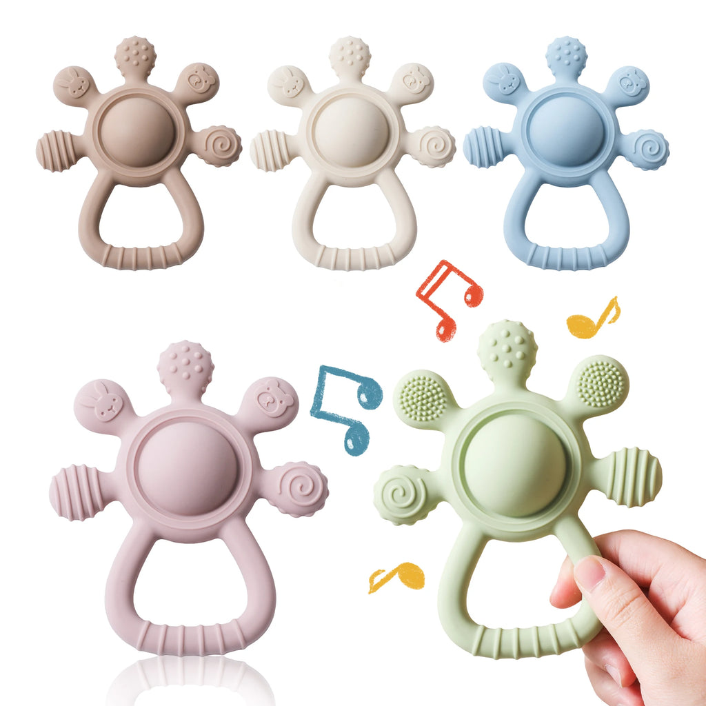 BPA-Free Silicone Teething Toy | Sensory Baby Rattle Teether