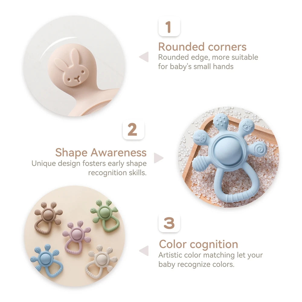 BPA-Free Silicone Teething Toy | Sensory Baby Rattle Teether