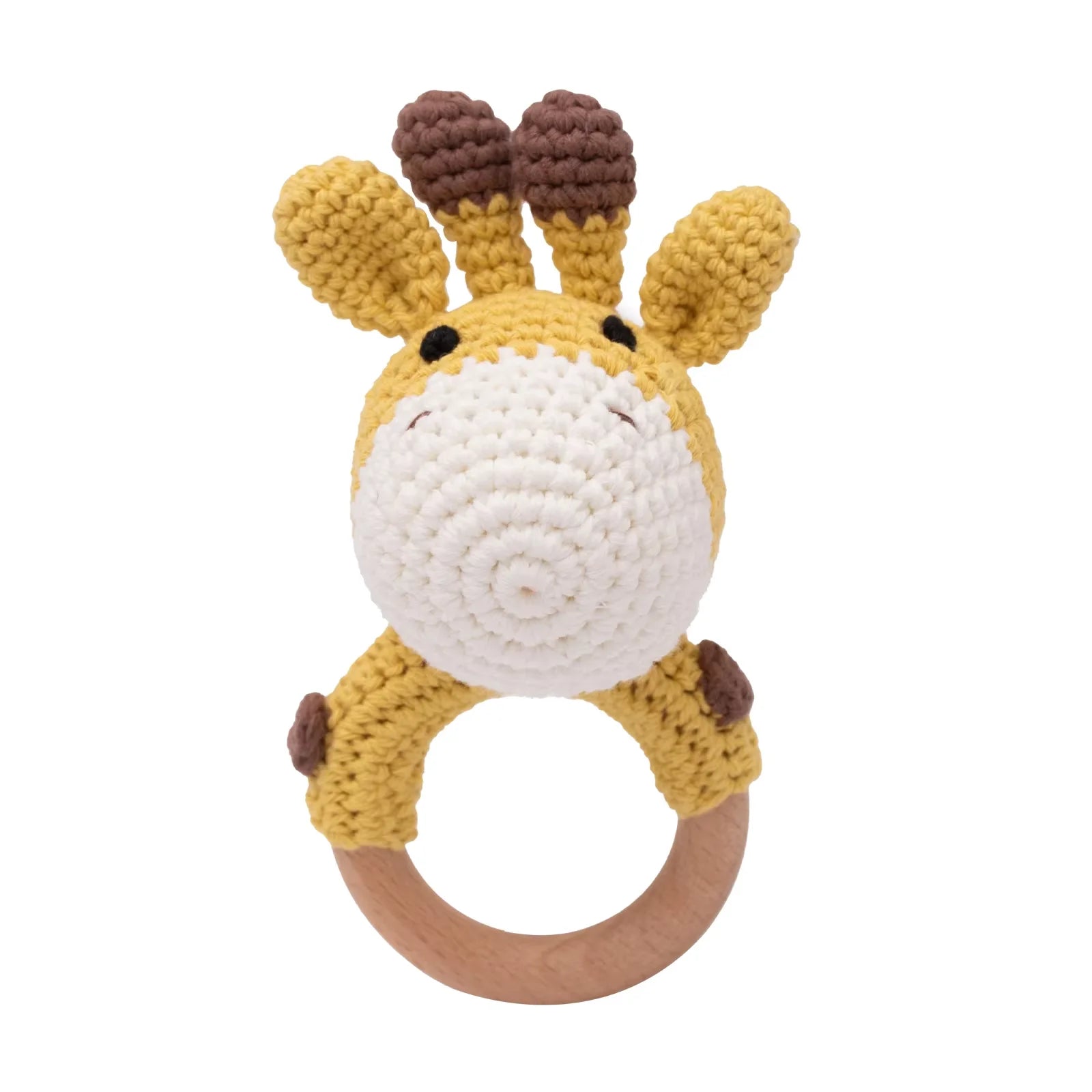 Crochet Bunny Baby Rattle | Wooden Ring Teether Toy for Newborns